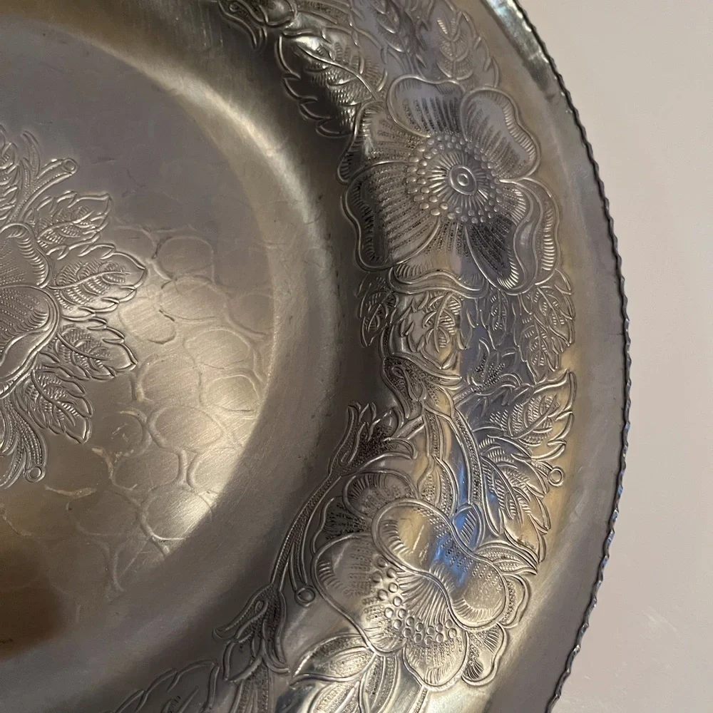 Vintage Pyrex Two Quart Clear Glass Dish with Etched Aluminum Cover and Base